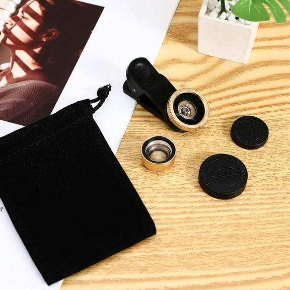 FELTECHELECTR 1Set Universal Portable Cell Phone Camera Lens Golden Aluminum Alloy Glass Macro Fisheye for Mobile Phone