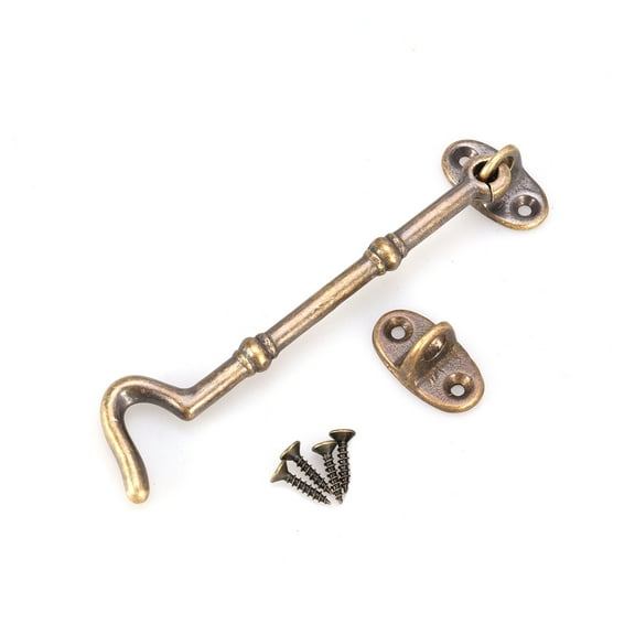FELTECHELECTR 1Set Vintage Style Solid Brass Cabin Hook and Eye Latch for Barns 4.7 x 0.8 x 0.8 Inch