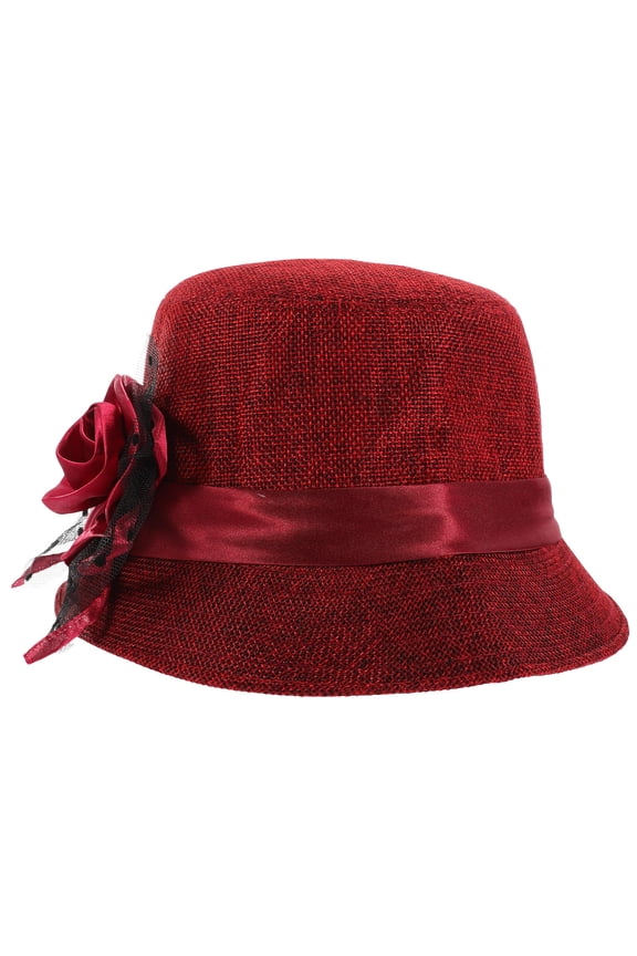 Elegant Hats Women Bell Shape Red Flax 1Set 9.6X9.6X5.5in
