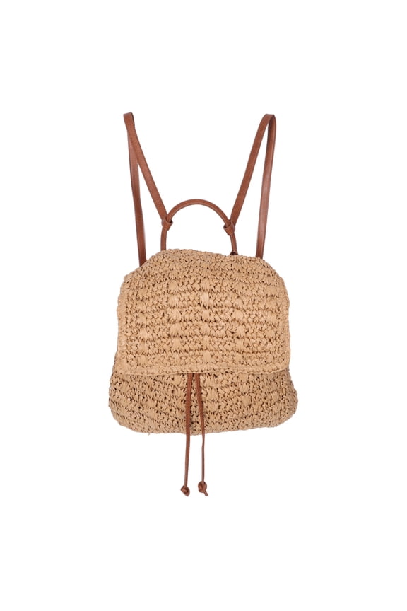 1Set Woven Backpack for Women Straw Material Beach Use Vacation Bag Boho Style Bucket Shape 39.0x36.5x0.6in