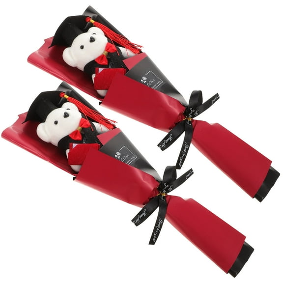 FELTECHELECTR  2 Pcs Dr. Bear Doll Graduation Plush Present Bouquet for Black