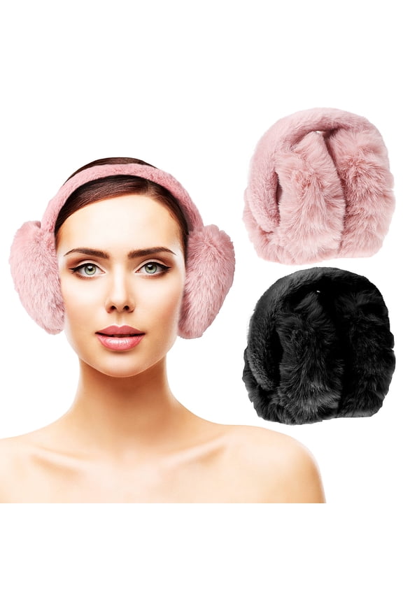 2 Pcs Warm Ear Warmer Plush Pink Round Earmuffs For Women In Winter