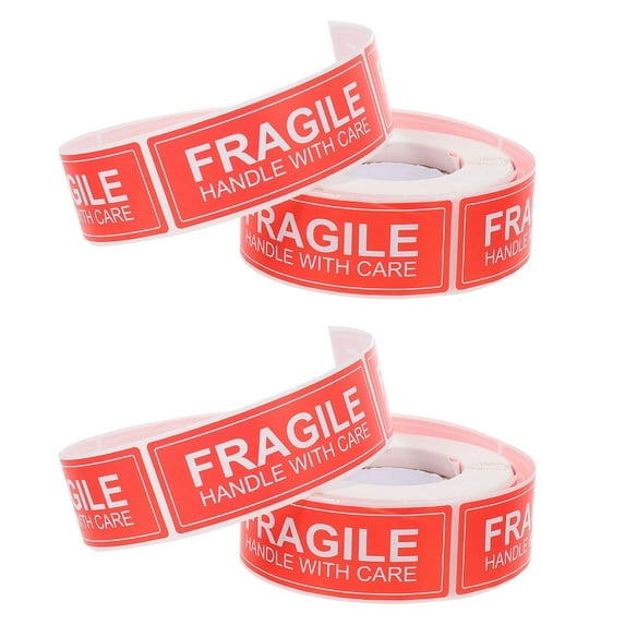 FELTECHELECTR 2 Rolls Fragile Warning Label Stickers Red Adhesive Coated Paper 11.8x3.9in