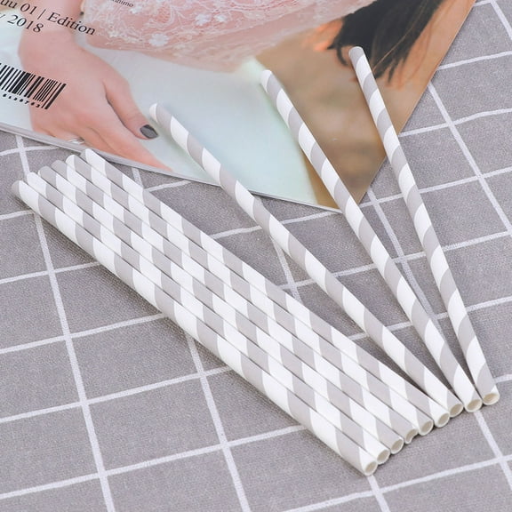 FELTECHELECTR 200Pcs Grey Paper Straws for Bachelorette Parties 7.5x0.2in