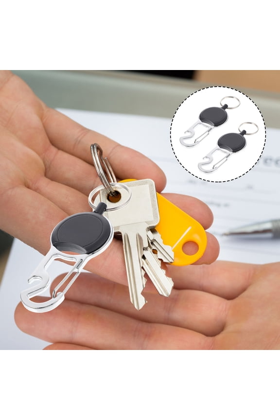 2Pcs Black Alloy Retractable Key Belt Reel for Nurses with High-performance Spring 10.1X3.8X0.8in