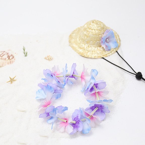 FELTECHELECTR 2Pcs Fashionable Pet Straw Hats with Neck Wreath Protects from Summer Sun for Dogs Cats