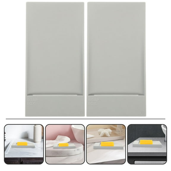 FELTECHELECTR 2Pcs Grey TPR Soap Dish for Kitchen Accessories Self-Draining and Easy to Use