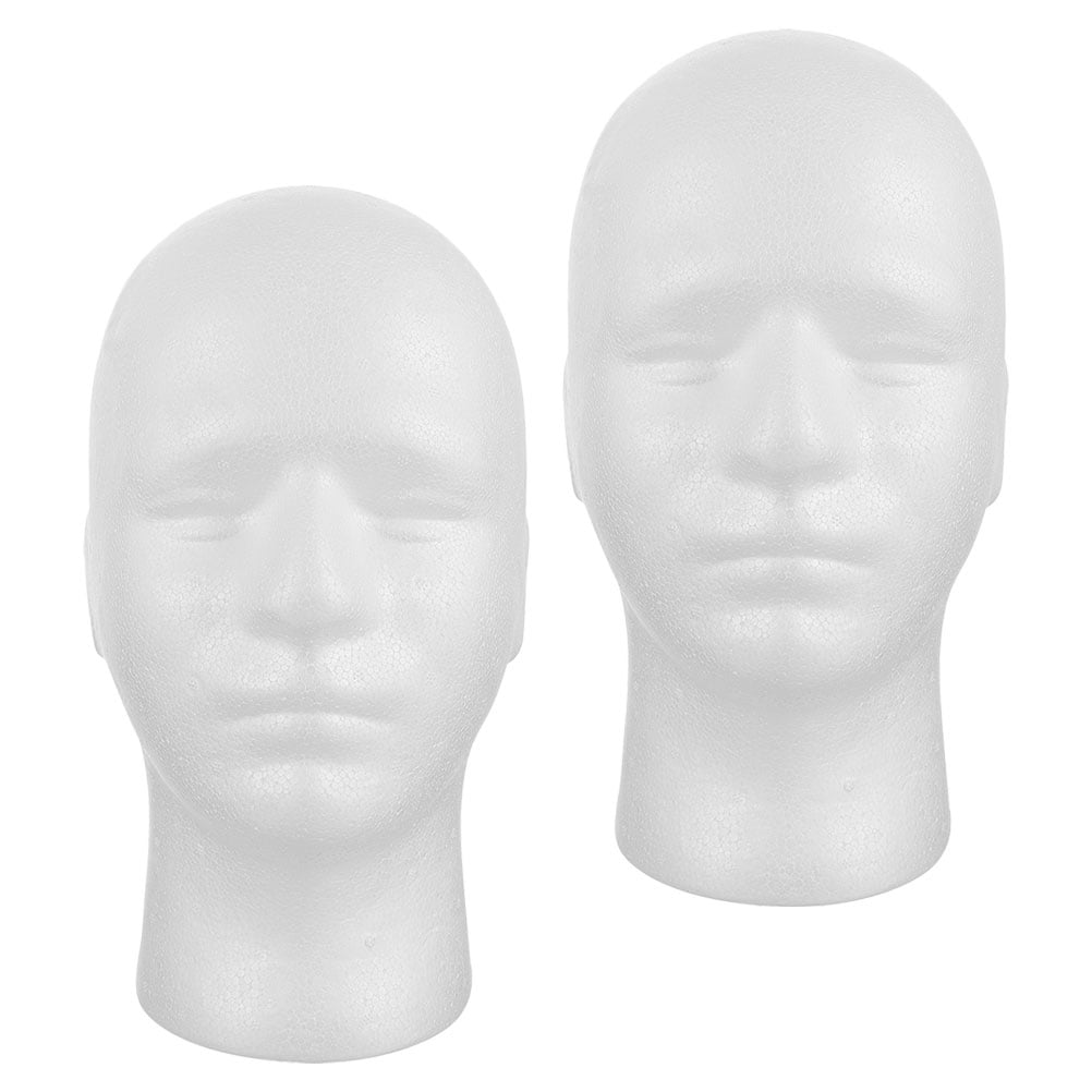 FELTECHELECTR 2Pcs Male Foam Mannequin Head Model White Lightweight Foam Display Stand for Hats Scarves