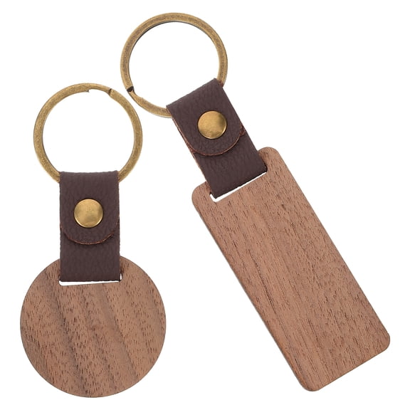 FELTECHELECTR 2Pcs Rustic Wooden Key Chain Blanks Smooth Surface DIY Accessories for Car Or Bag
