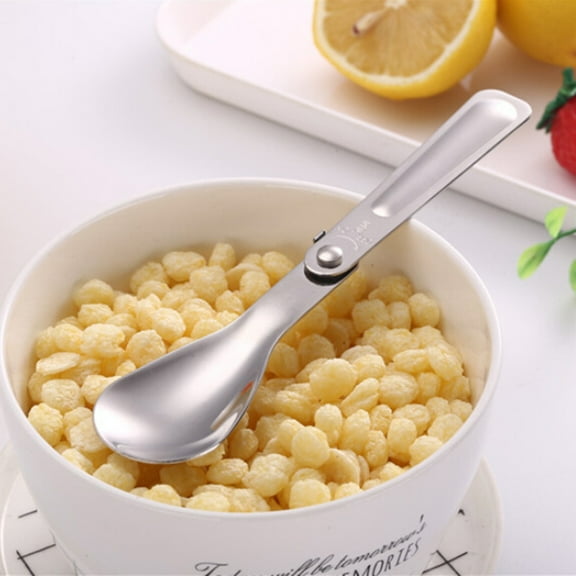 FELTECHELECTR Resistant Stainless Steel Spoon Silver 2PCS Travel Foldable Spoon
