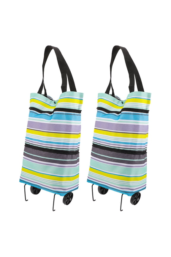 2Pcs Reusable Tote Bag With Wheels For Grocery Store And Shopping