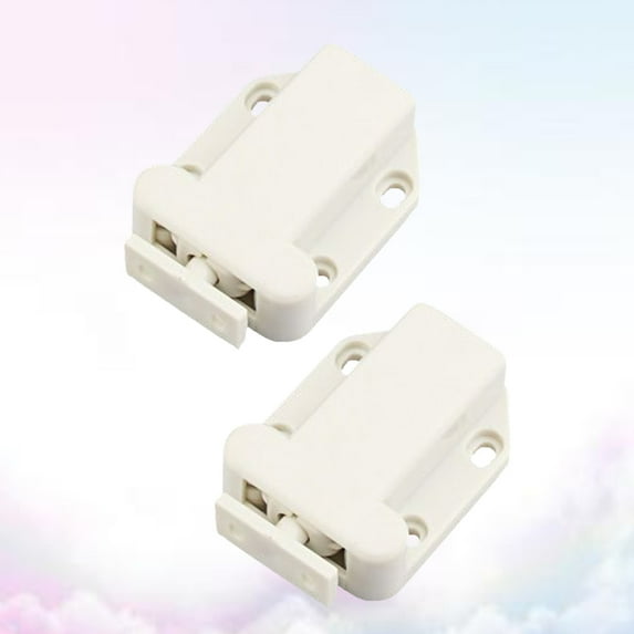 FELTECHELECTR 2Pcs White ABS Rectangular Self-locking Door Catch for Furniture Cabinet Cupboard 2.72X1.67X0.67in