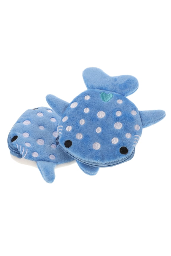 2Pcs Women Coin Purse Sky-Blue Plush Compact Shark Pouch for Travel Use