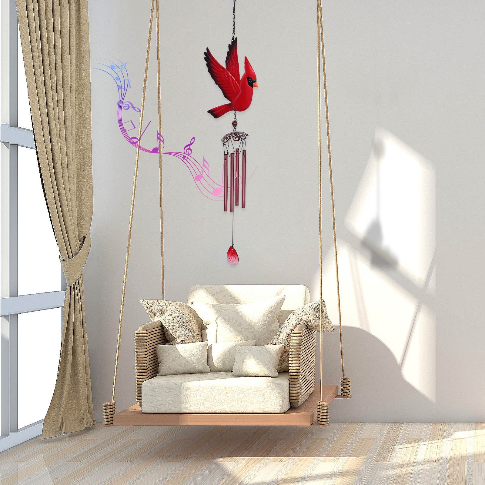 FELTECHELECTR 3-Pack Iron Red Courtyard Wind Chimes, Stylish Outdoor Garden Decor for Patio and Porch