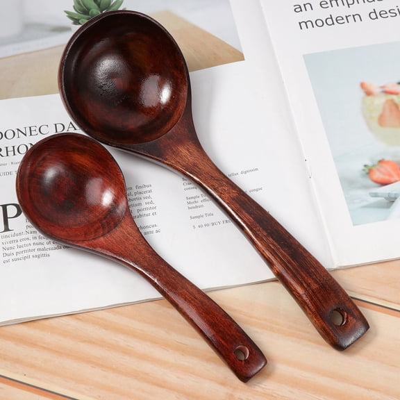 FELTECHELECTR 3Pcs Cooking Spoons Assorted Color Natural Nanmu Long Handle for Soup Porridge Seasoning