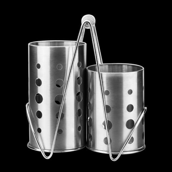 FELTECHELECTR 3Pcs Set Kitchen Utensils Holder Tableware Organizer Silver Cylindrical Stainless Steel for Homeowners