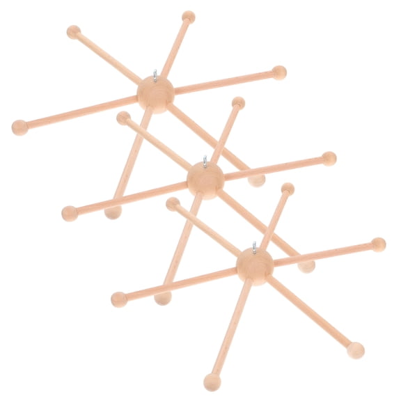 FELTECHELECTR Khaki Six Arm Wooden Mobile Frame, Natural Material, for DIY Crafts, 3Pcs