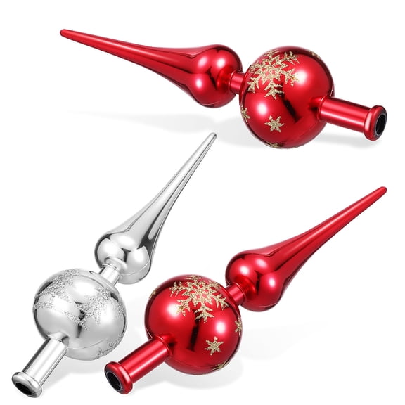 FELTECHELECTR 3Pcs Tree Toppers Christmas Decorations Red Silver Star Plastic
