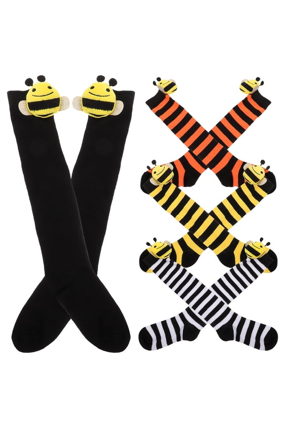 4 Pairs Childrens Socks for Girls Polyester Cute Bee Theme Cosplay