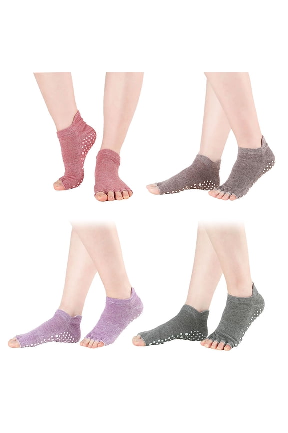 Yoga Non Slip Socks 4 Pair Combed Cotton Anti Slip Women Yoga Socks for Studio Use