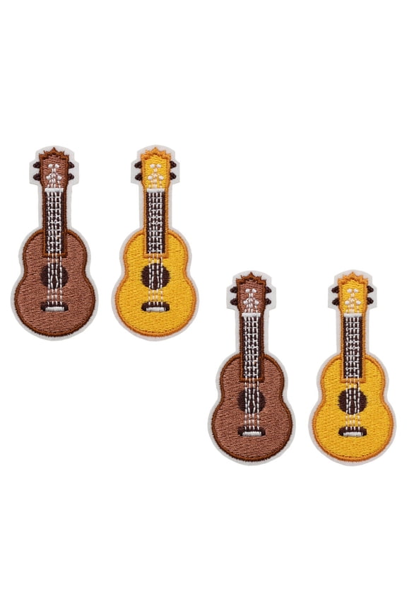 4-Pack Embroidery Ukulele Brooch Set with Yellow Nylon Bag Charm for Mens Fashion Accessories