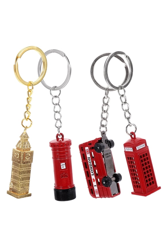 4Pcs Vintage Style Metal Keychain Bus Model Decorative Pendant for Car Or Bag
