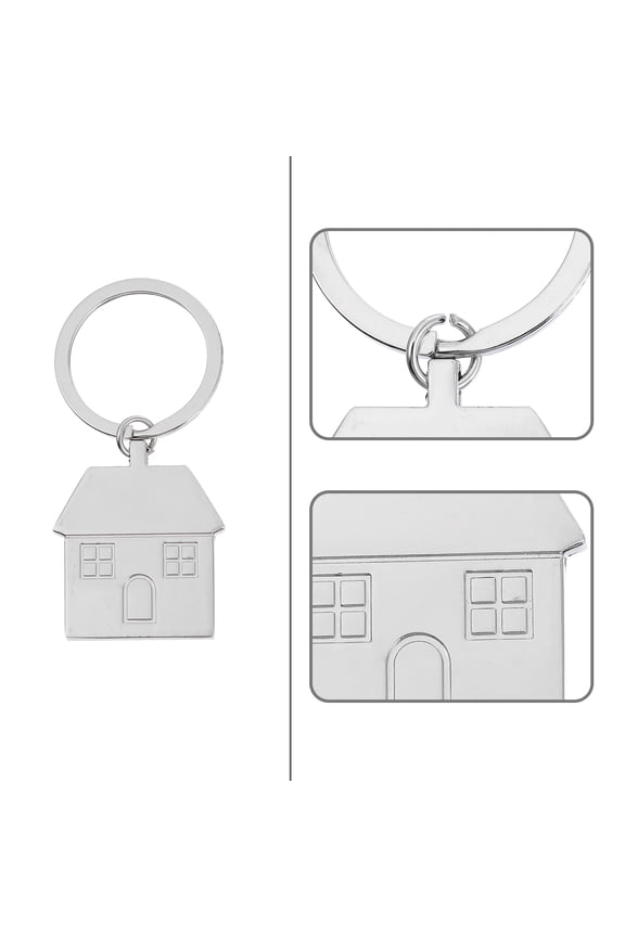 4Pcs House Shape Keychains Silver Stainless Steel For Key Organization