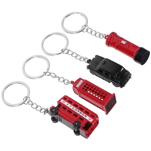 FELTECHELECTR 4Pcs Metal London Keychains with British for Bag Wallet Attachment