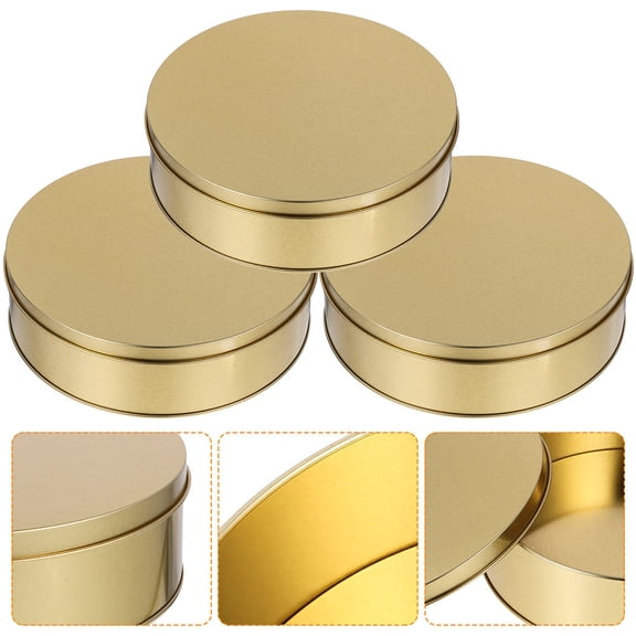FELTECHELECTR 4Pcs Round Cookie Tins With Lids Golden Storage For Family And Friends Snacks