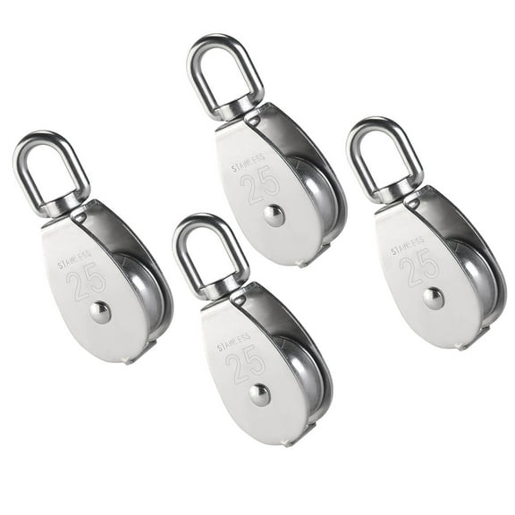 FELTECHELECTR 4-Pack Round Metal Rope Pulleys, 2.5cm Thick Heavy Duty Pulley Wheels for Ropes