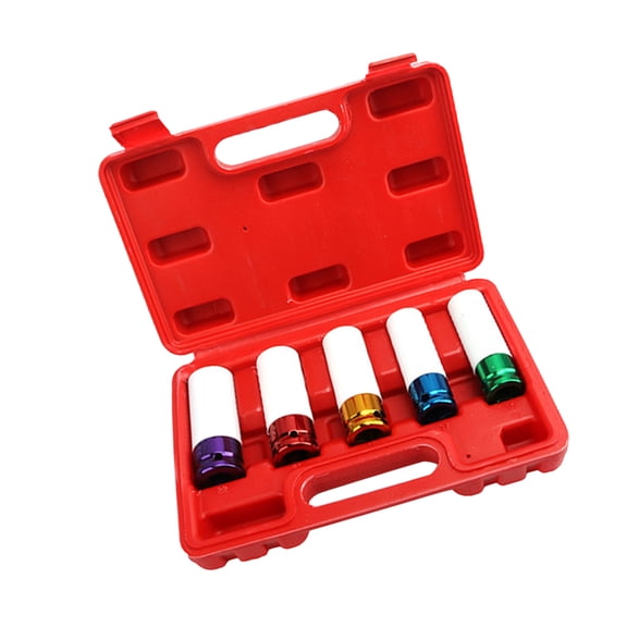 FELTECHELECTR 5 Pcs Hexagon Drive Red Plastic Wheel Nut Sockets for Wheel Maintenance Socket Adapter