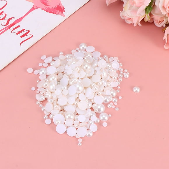FELTECHELECTR 50g Pack White Flatback Beads for Crafting and Home Decoration Flat Back Pearls