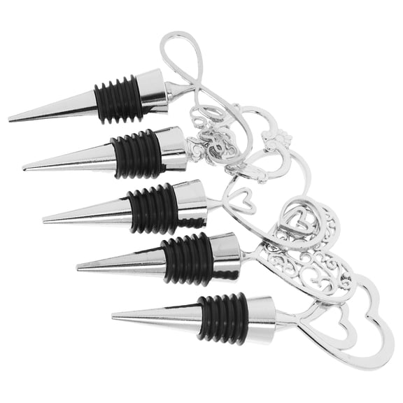 FELTECHELECTR 5Pcs Decorative Wine Stoppers Heart Shape Zinc Alloy For Everyday Use And Couples