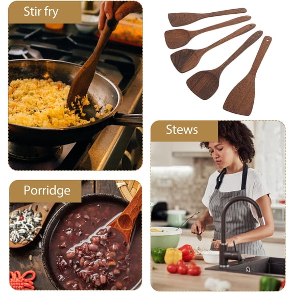 FELTECHELECTR 5Pcs Retro Cooking Shovel Wooden Kitchen Utensil for Home Users and Professional Chefs