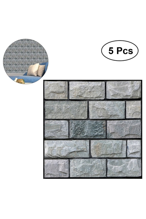 5Pcs Square Waterproof 3D Self-Adhesive Brick Pattern Wallpaper for Living Room 11.8x11.8in