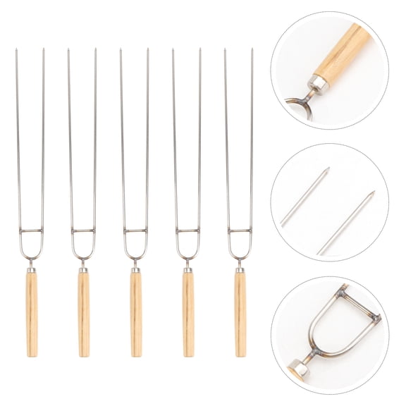 FELTECHELECTR 5Pcs Stainless Steel U-shaped BBQ Forks for Grilling Chicken Wing Silver 14.6X1.2in