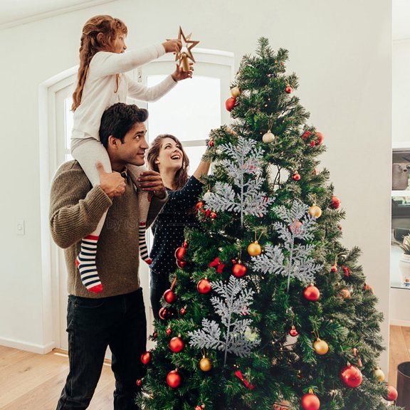 FELTECHELECTR 6Pcs Artificial Pine Branches with Glitter Powder for Festive Home Decorations