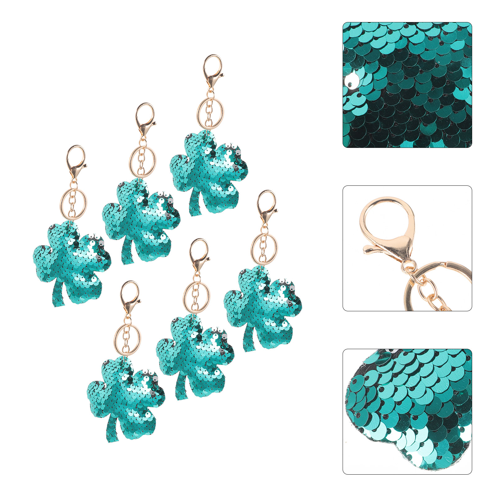 FELTECHELECTR 6Pcs Green Sequin Lucky Keychain For Family And Friends ...