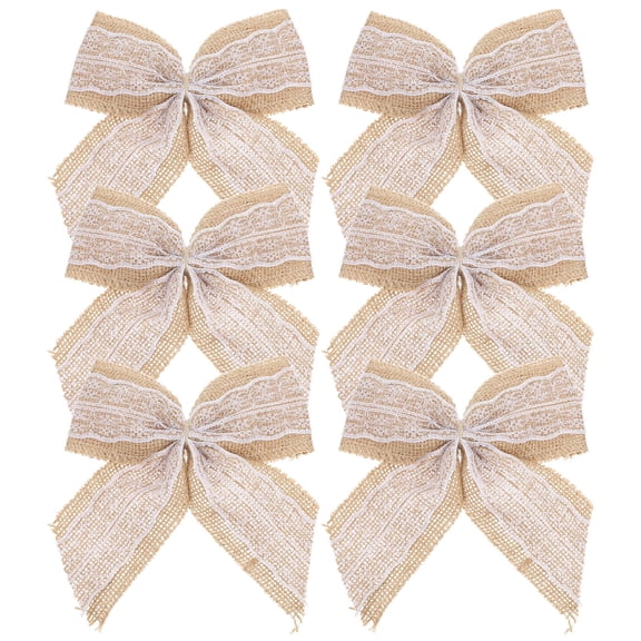 FELTECHELECTR 6-Pack Rustic Burlap Bows for Wedding Decor, Handmade Multi-Use Bowknot Decorations