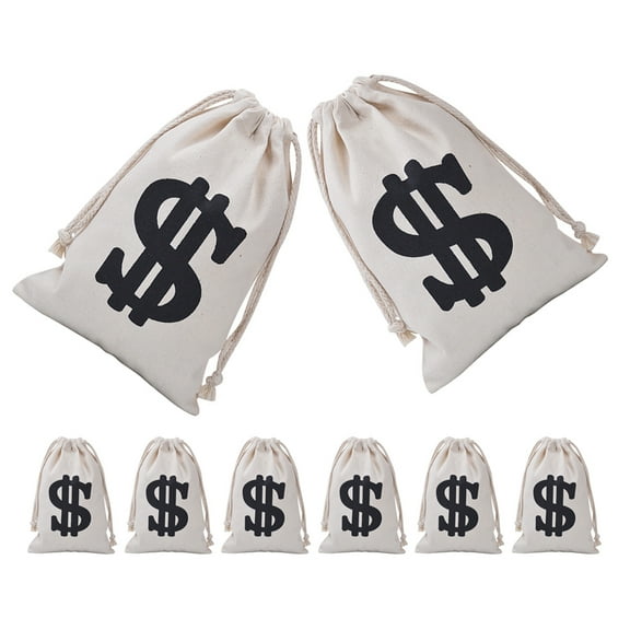 FELTECHELECTR 8Pcs Beige Cloth Pirate Party present Bags Reusable Bags for Candy and Small