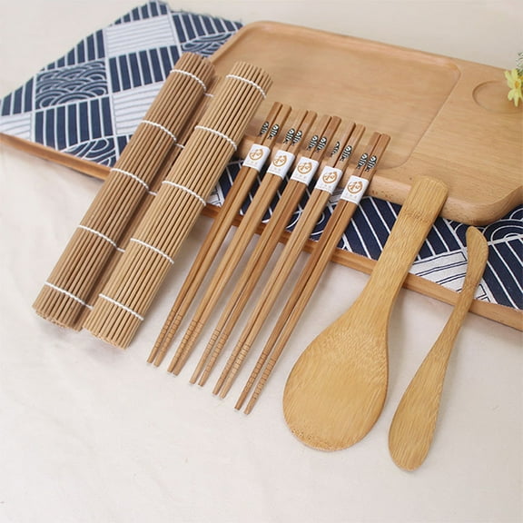 FELTECHELECTR 9Pcs Chopsticks Bamboo with Sushi Making Kit Mat Paddle Spreader for Dining Experience Assorted Color