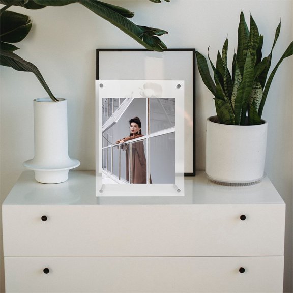 FELTECHELECTR Acrylic Photo Frame with Stable Stainless Steel Support for Office Or Home Use