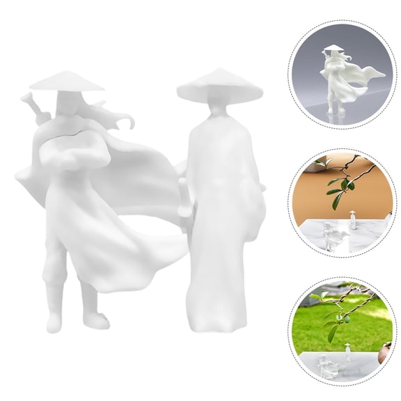 FELTECHELECTR Action Figures 2Pcs Retro Style Small Figure Resin Bonsai Decoration Figurines 1.97X0.79X0.79in