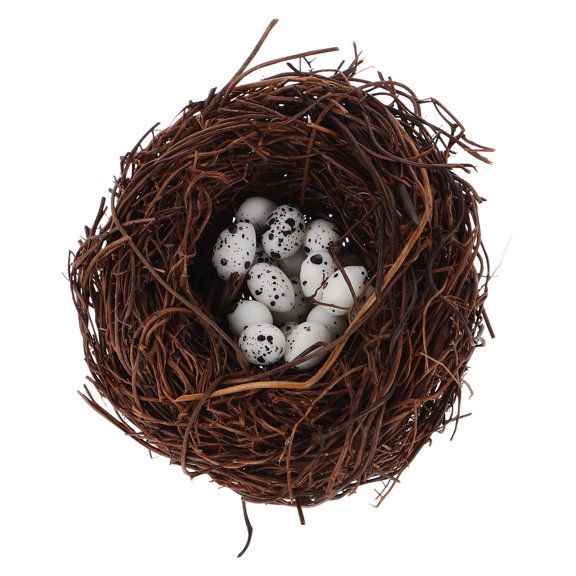 FELTECHELECTR Decorative Rattan Bird Nest with Speckled Eggs, Cute Artificial Bird Nest for Garden, Patio, Home Decor