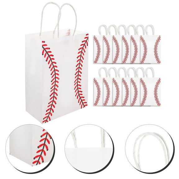 FELTECHELECTR Baseball Party Favor Bags Made of Durable Kraft Color for Storage and Gifts 12 Pieces