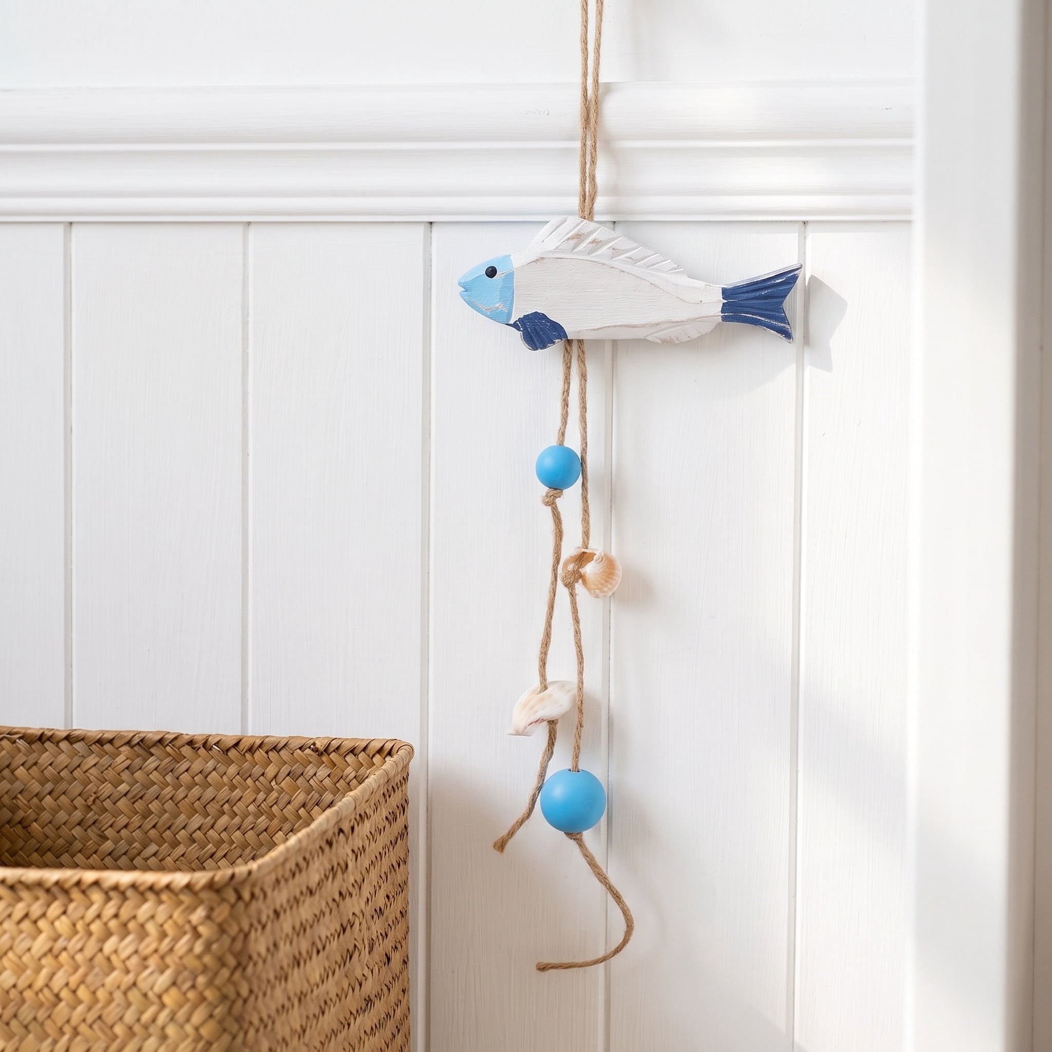 FELTECHELECTR Beach Themed Wooden Fish Wall Hanging Nautical Style Home