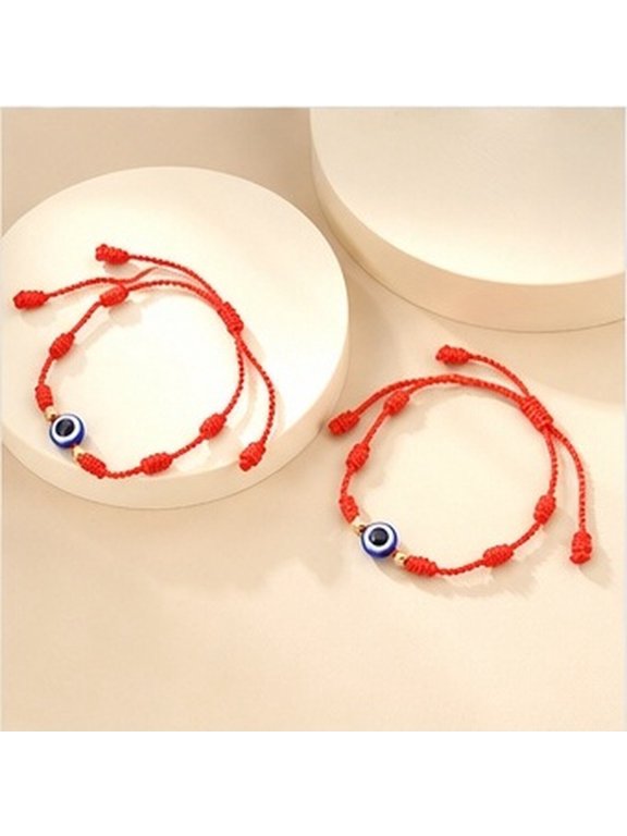Boho Evil Eye Bracelet Set, 2 Adjustable Red String Bracelets for Women