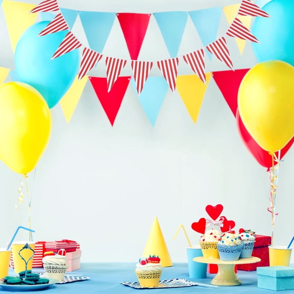 FELTECHELECTR Multi-Color Paper Triangle Banner Flag for Carnival, Circus, Mardi Gras and Party Decorations