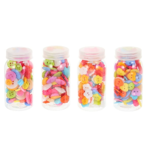 FELTECHELECTR Children Diy Buttons 4 Bottles Set Round Heart Strawberry Shapes Decorative For Craft Projects