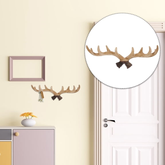 FELTECHELECTR Decorative Antler Hook Beige Resin Retro Design Easy Install